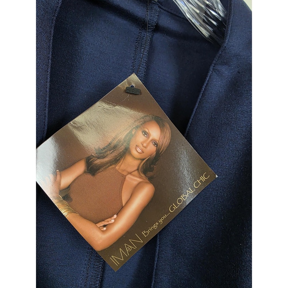Iman Jacket Womens Small Navy Blue Convertible Gold Zip Off Stretch Open Blazer - Picture 10 of 16